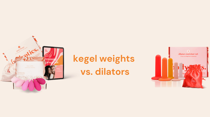 Comparison of pink Kegel weights and multicolored vaginal dilators side by side for pelvic floor strengthening and relaxation.