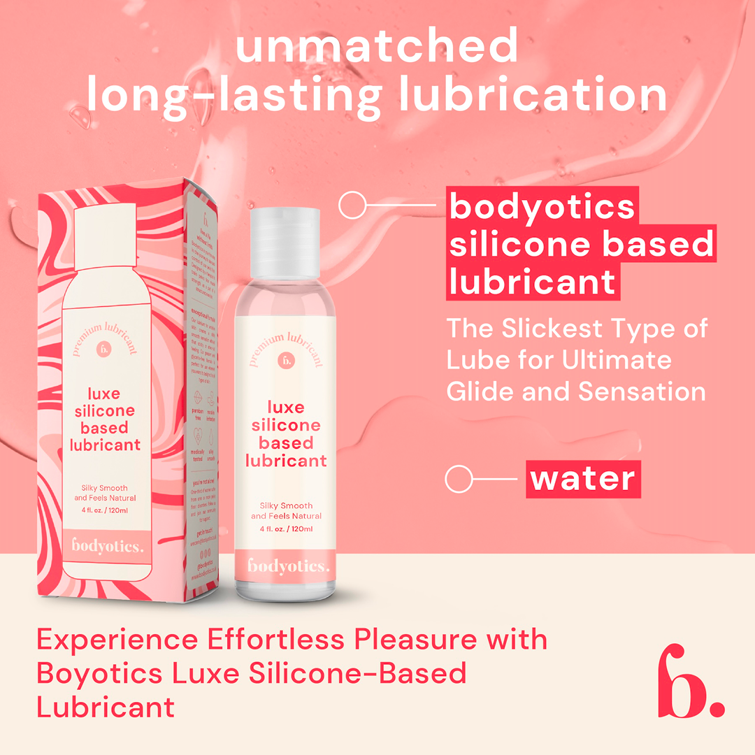 Bodyotics Silicone Based Lube - 4oz packaging, featuring long-lasting and unscented premium silicone lubricant for sensitive skin.
