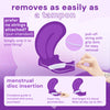 Reusable menstrual disc insertion instructions featuring the Bodyotics Comfydisc with convenient pull-off string.
