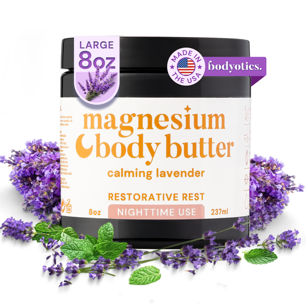 Bodyotics Nighttime Magnesium Butter - 8oz, restorative lavender and mint blend for sleep support, made in USA.