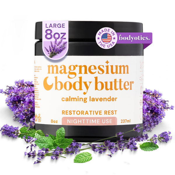 Bodyotics Nighttime Magnesium Butter - 8oz, restorative lavender and mint blend for sleep support, made in USA.