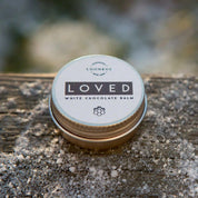 Loved white chocolate lip balm close-up – natural ingredients multipurpose balm for lips and dry skin