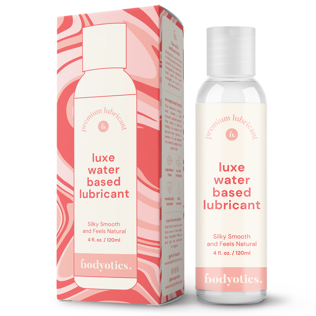 Water-based lubricant by Bodyotics, 4oz bottle, ideal for intimate pleasure and pelvic floor exercises.