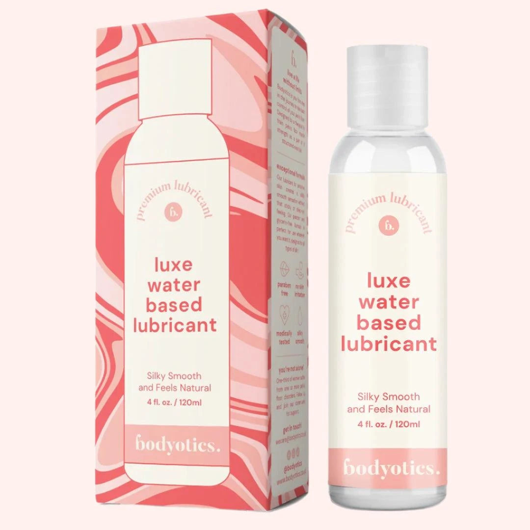 Bodyotics luxe water-based lubricant bottle and packaging