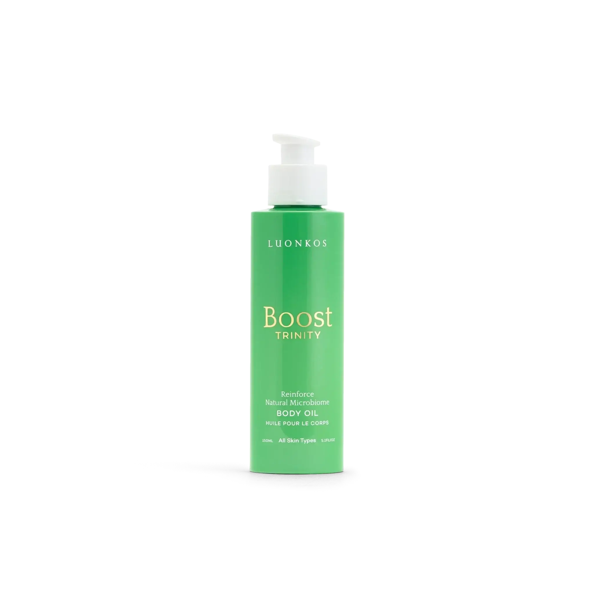 Boost Trinity body oil product detail – natural Finnish forest microbiome formula for skin hydration