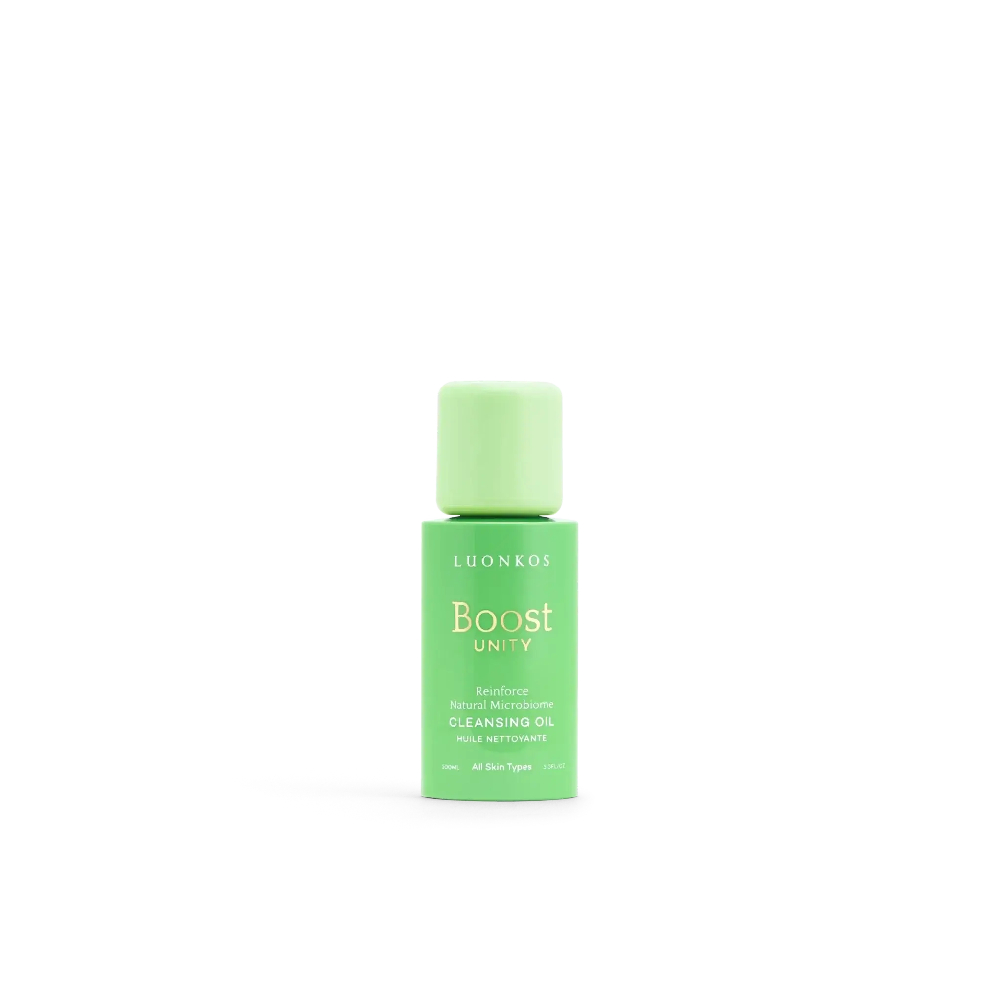Boost Unity cleansing oil green bottle – gentle deep cleanser for all skin types with natural ingredients