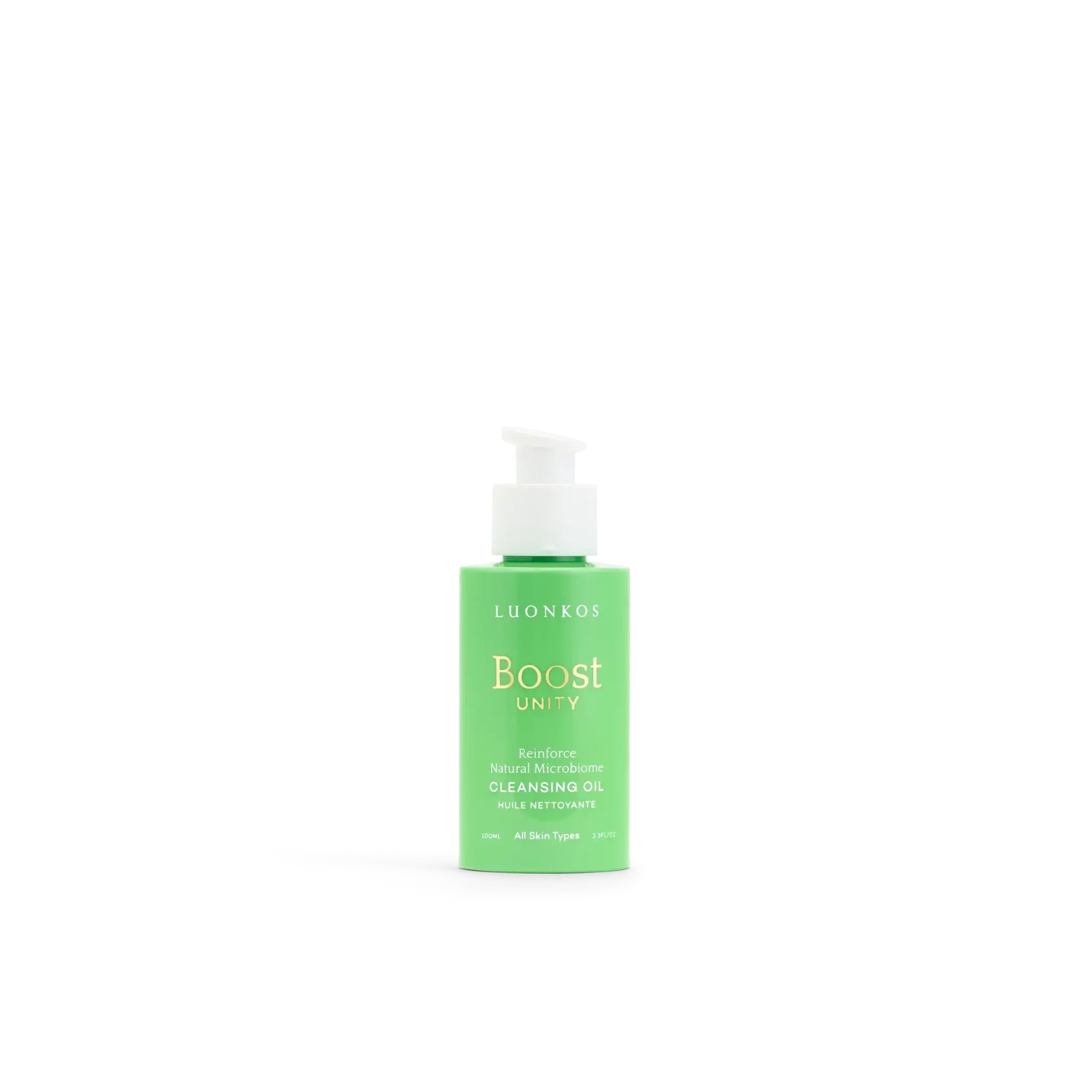 Boost Unity cleansing oil bottle detail – Finnish forest microbiome formula for deep skin cleansing