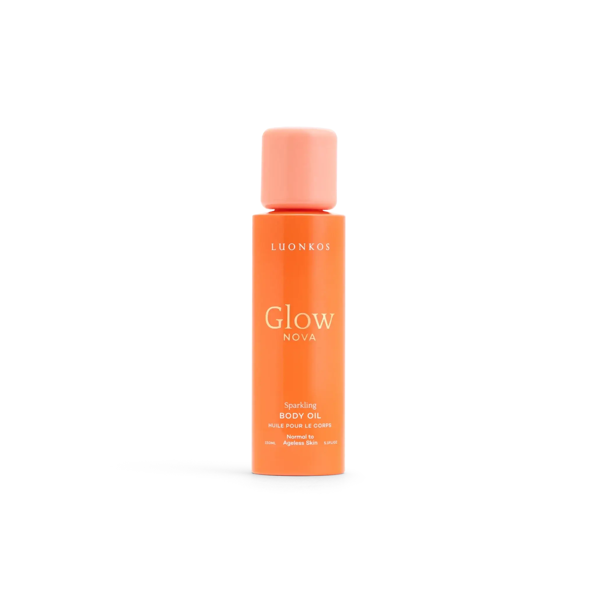 Luonkos Glow Nova sparkling body oil orange bottle with cap – luxurious radiance body oil for silky smooth skin
