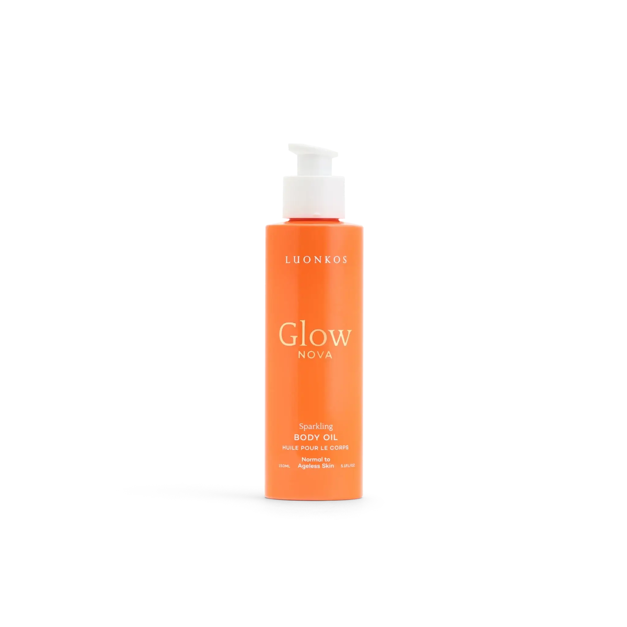 Luonkos Glow Nova sparkling body oil pump bottle – luxurious radiance and silky softness body oil for normal to ageless skin