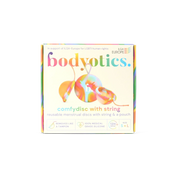 Bodyotics Comfydisc Rainbow Edition reusable menstrual discs with string and carrying pouch, rainbow design, 12-hour leak-proof comfort, body-safe silicone, supports LGBTI rights