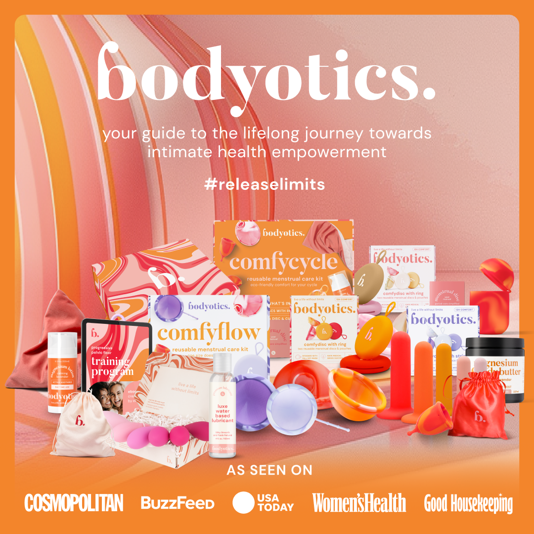 Bodyotics Comfycycle Reusable Period Disc & Care Kit with period discs, menstrual cup, sterilizer case, thermal pad, and guide for sustainable menstrual care.