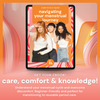 Bodyotics Comfycycle Reusable Period Disc & Care Kit packaging with "Navigating Your Menstrual Journey" guide displayed, emphasizing comfort and sustainability.