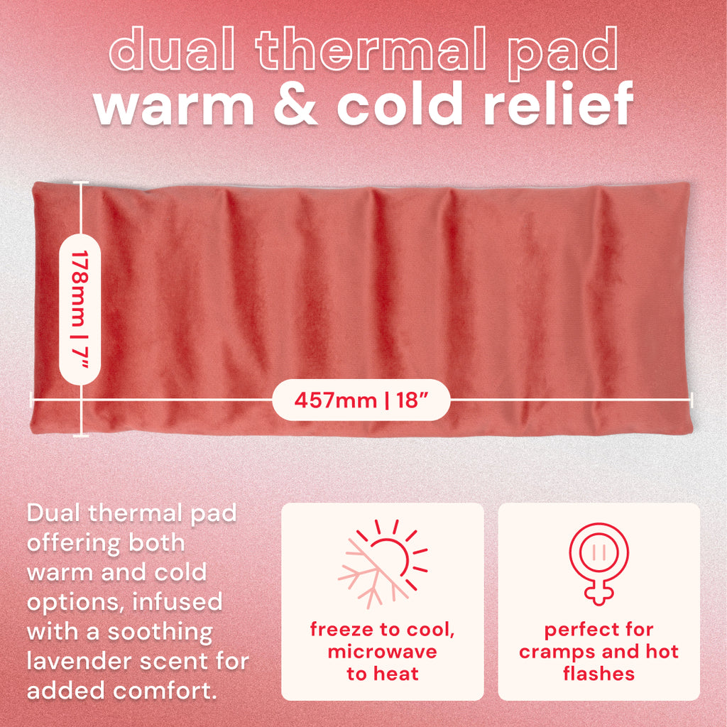 Dual thermal heating pad for cramps, offers warm and cold relief, infused with lavender, 457mm x 178mm.