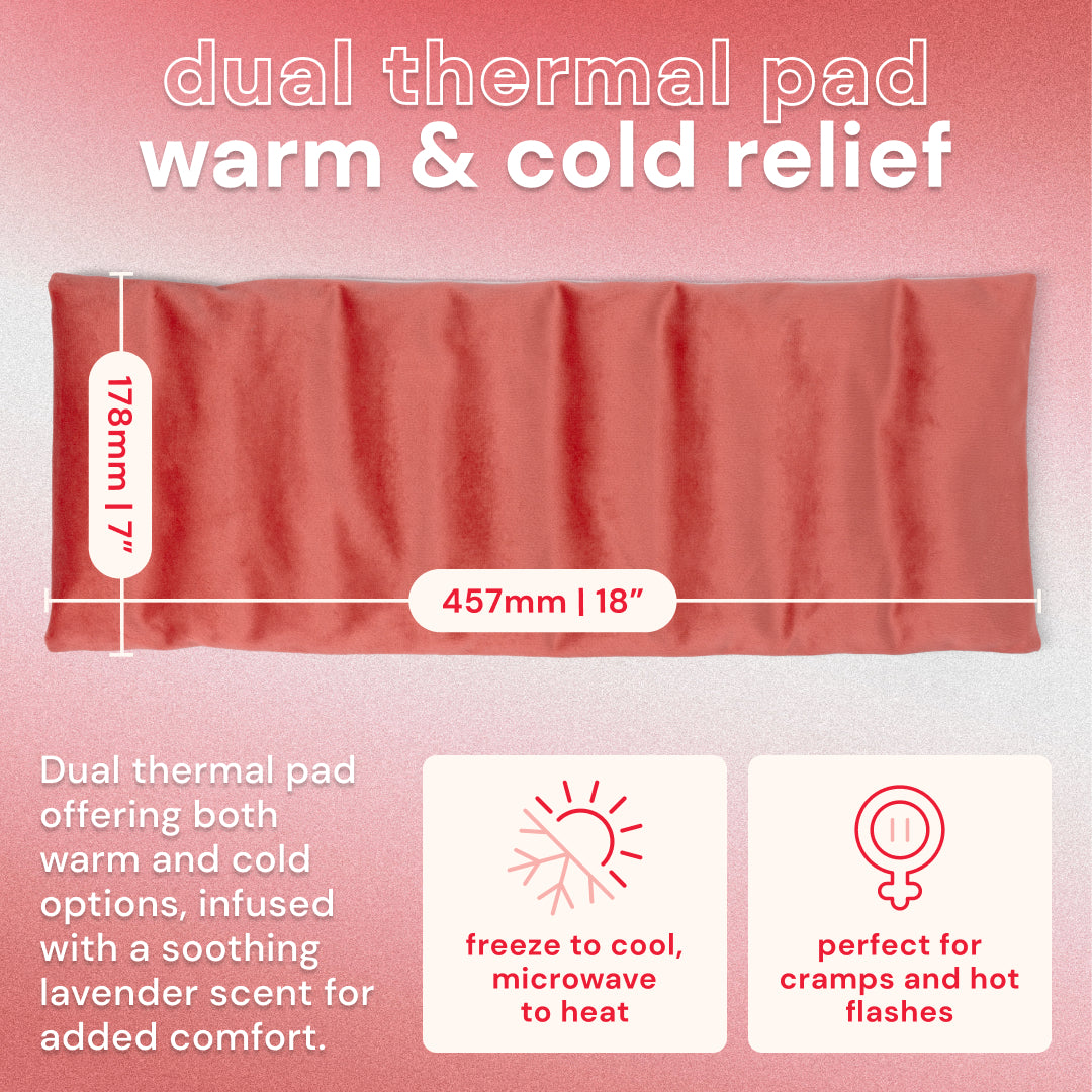Dual thermal heating pad for cramps, offers warm and cold relief, infused with lavender, 457mm x 178mm.