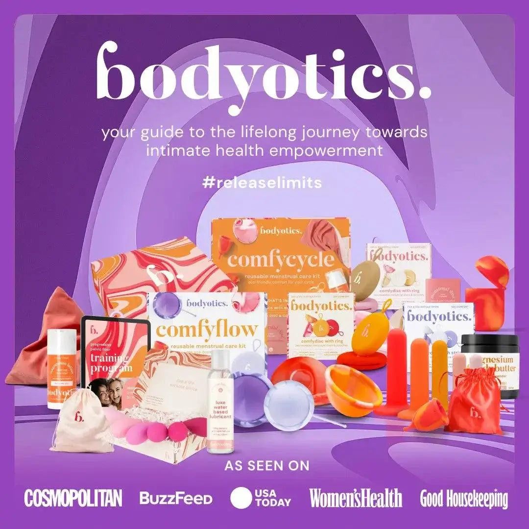 Reusable menstrual cup and disc set by Bodyotics Comfyflow for comfortable, customizable, and eco-friendly period care.