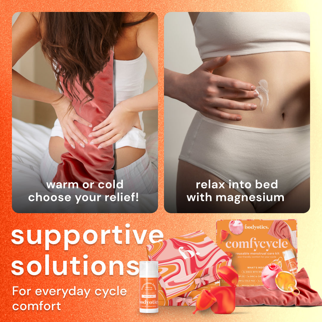 Reusable period disc and care kit with menstrual disc, cup, sterilizer case, and relief products for comfort and sustainability.